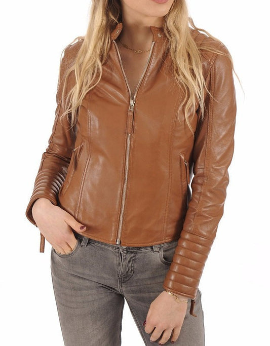 Dawn Brown Leather Biker Jacket