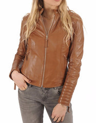 Dawn Brown Leather Biker Jacket