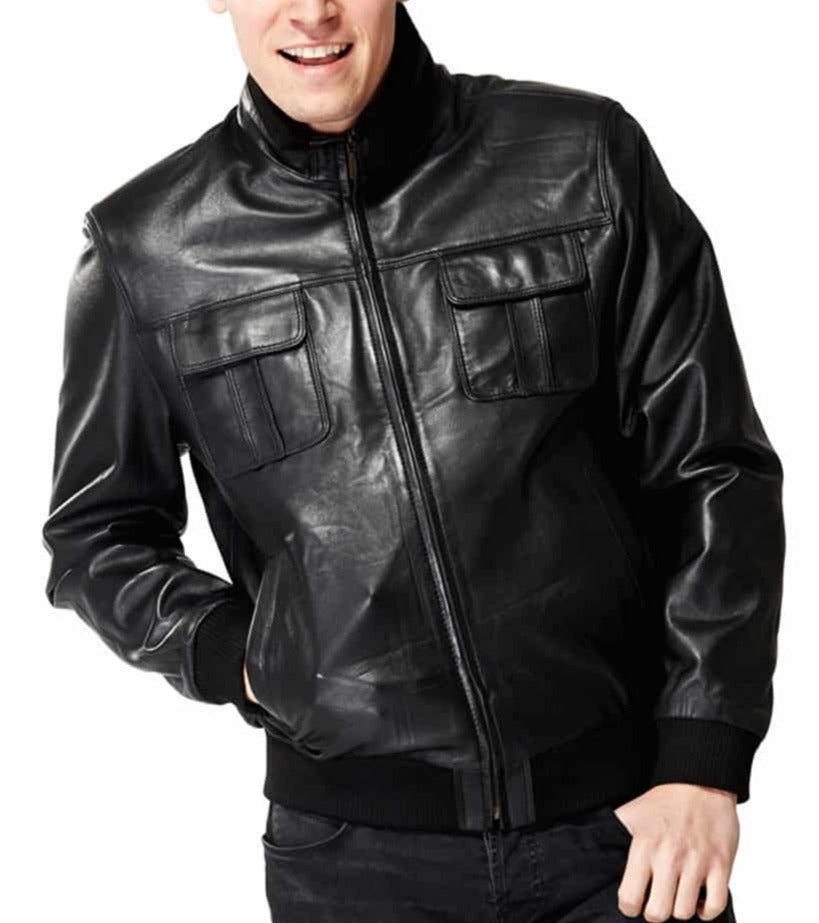 Elixir Black Leather Bomber Jacket