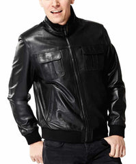 Elixir Black Leather Bomber Jacket