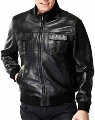Elixir Black Leather Bomber Jacket