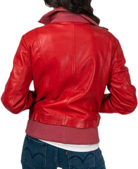 Flavia Red Leather Bomber Jacket