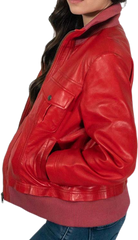 Flavia Red Leather Bomber Jacket