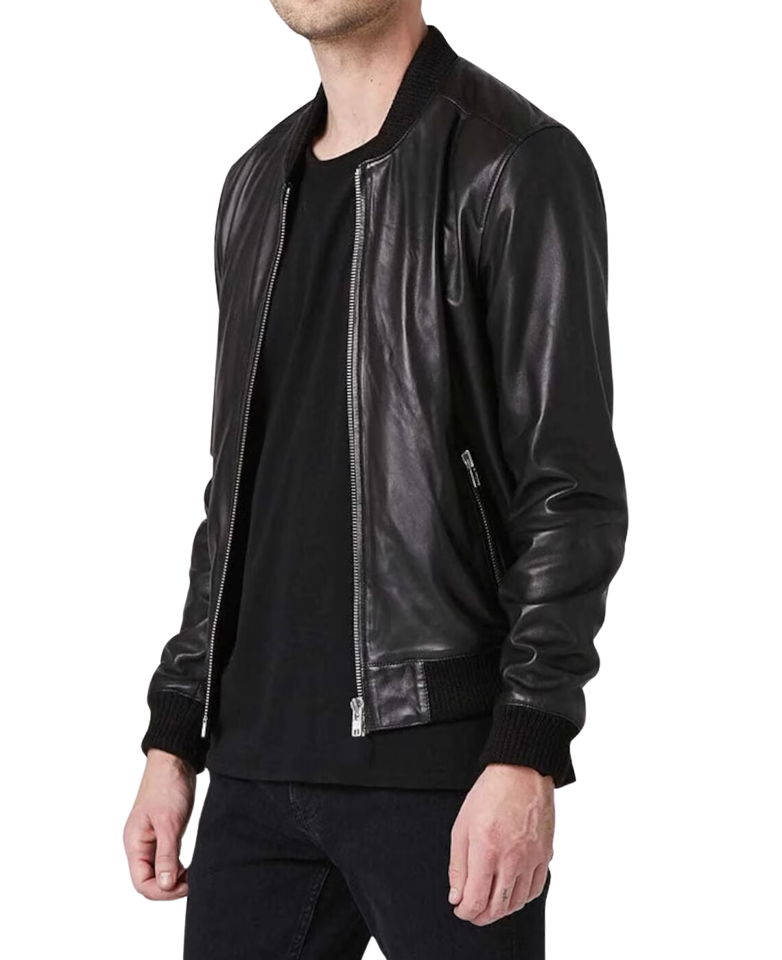 Icon Black Leather Bomber Jacket