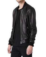 Icon Black Leather Bomber Jacket