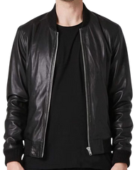 Icon Black Leather Bomber Jacket