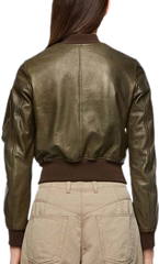 Livia Green Leather Bomber Jacket