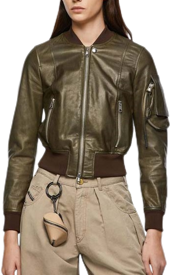Livia Green Leather Bomber Jacket