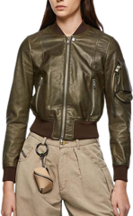 Livia Green Leather Bomber Jacket