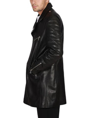 Unico Black Leather Trench Coat