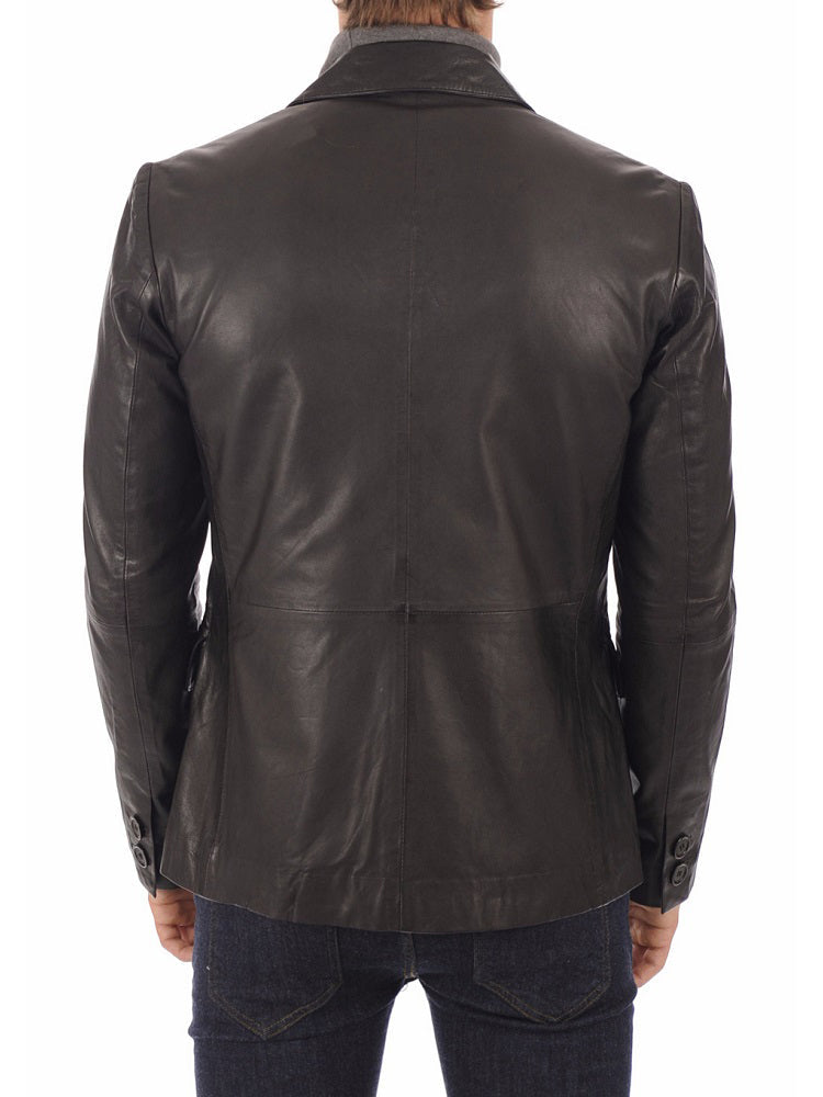 Mens Leather Blazer Refined Elegance: Men's Black Real Lambskin Leather Blazer for Timeless Sophistication