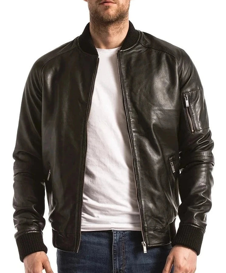 Nomad Black Leather Bomber Jacket