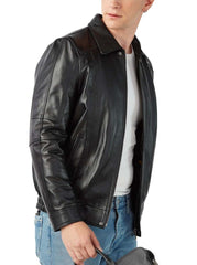 Quest Black Leather Bomber Jacket