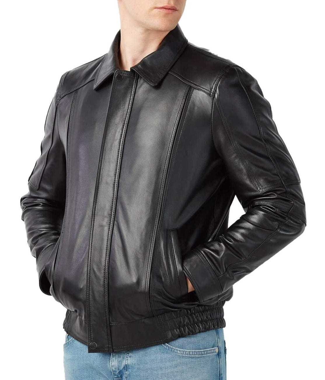 Quest Black Leather Bomber Jacket