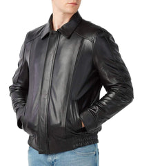 Quest Black Leather Bomber Jacket