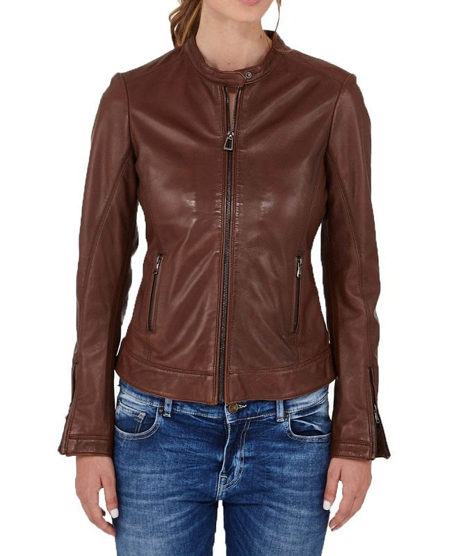 Stellar Brown Leather Biker Jacket