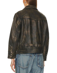 Ava Distressed Brown Oversized Leather Jacket
