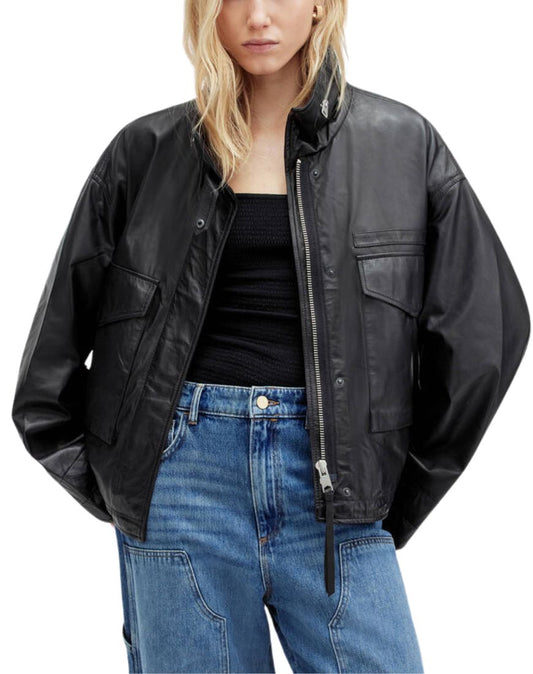 Yara Black Slouchy Leather Jacket