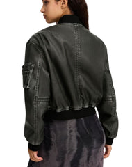 Women's Féline Vintage Black Bomber Leather Jacket