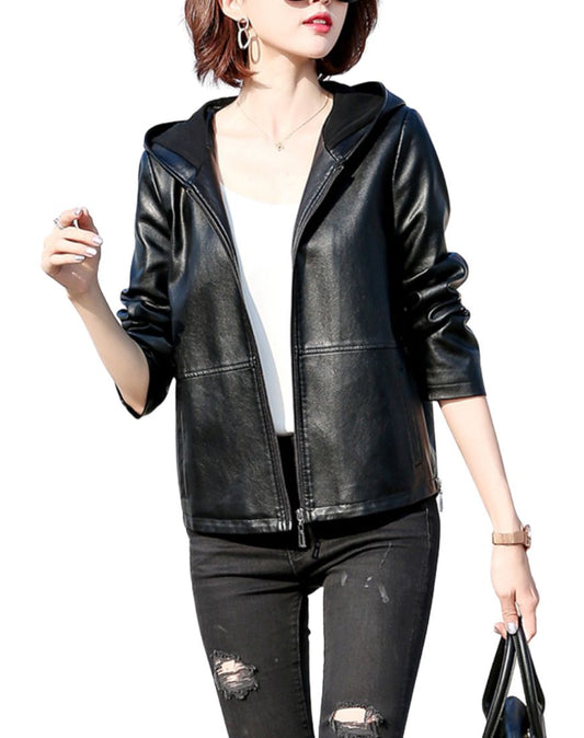 Gemma Black Hooded Leather Jacket
