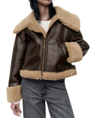 Martina Faux Shearling B-3 Brown Bomber Leather Jacket
