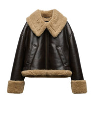 Martina Faux Shearling B-3 Brown Bomber Leather Jacket