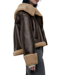 Martina Faux Shearling B-3 Brown Bomber Leather Jacket