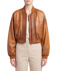 The Marlowe women's tan lambskin leather jacket front view