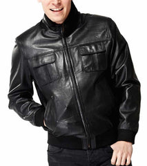 Elixir Black Leather Bomber Jacket