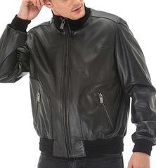 Frontier Black Leather Bomber Jacket