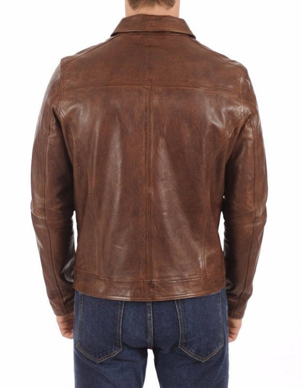 Horizon Brown Waxed Leather Biker Jacket