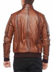 Legacy Brown Waxed Leather Bomber Jacket