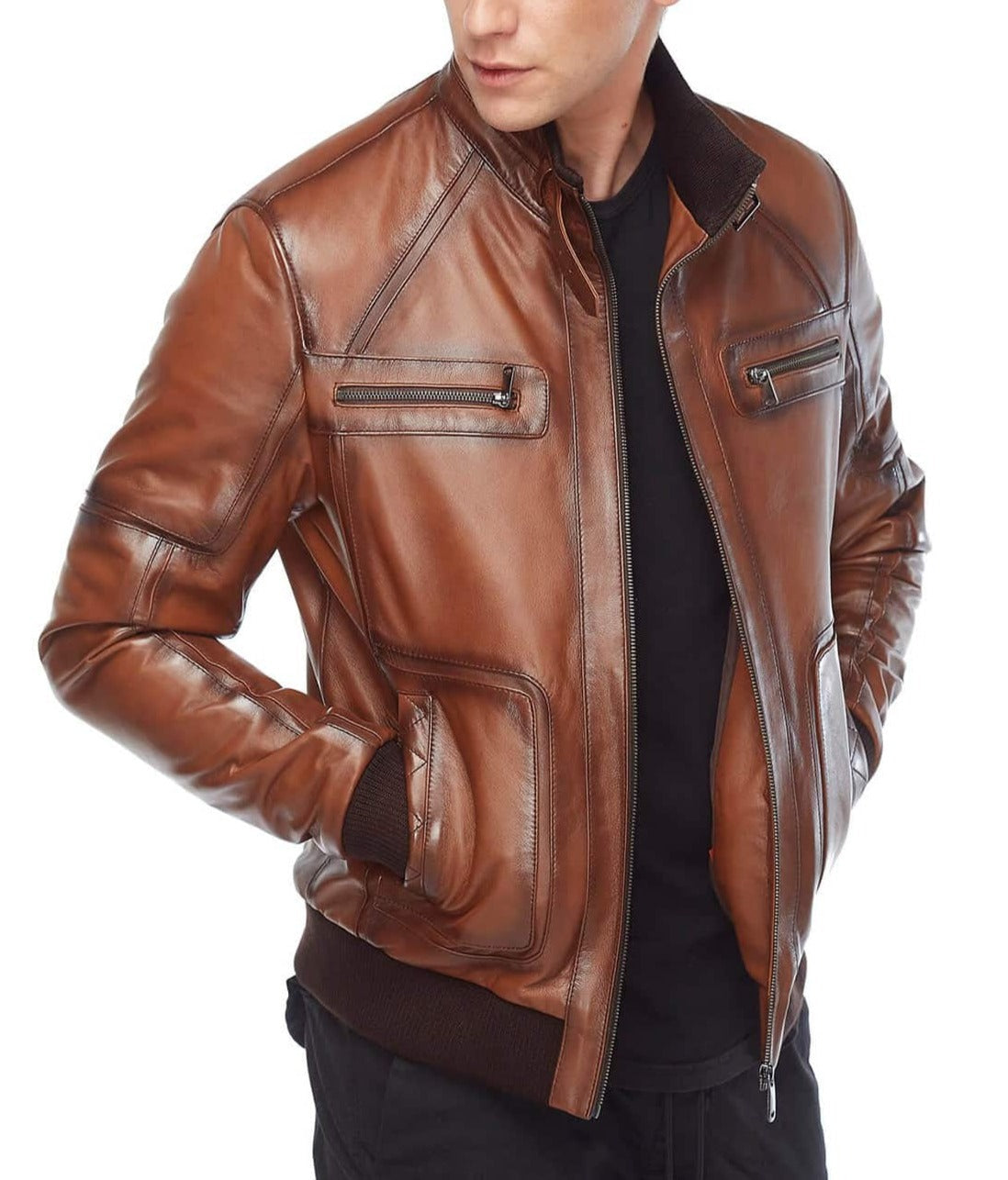 Legacy Brown Waxed Leather Bomber Jacket