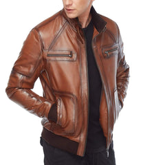 Legacy Brown Waxed Leather Bomber Jacket