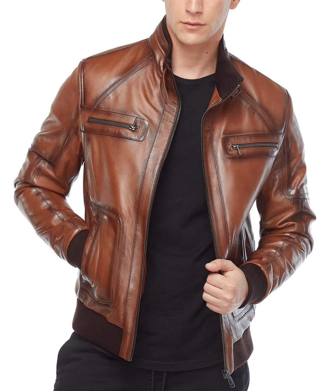 Legacy Brown Waxed Leather Bomber Jacket