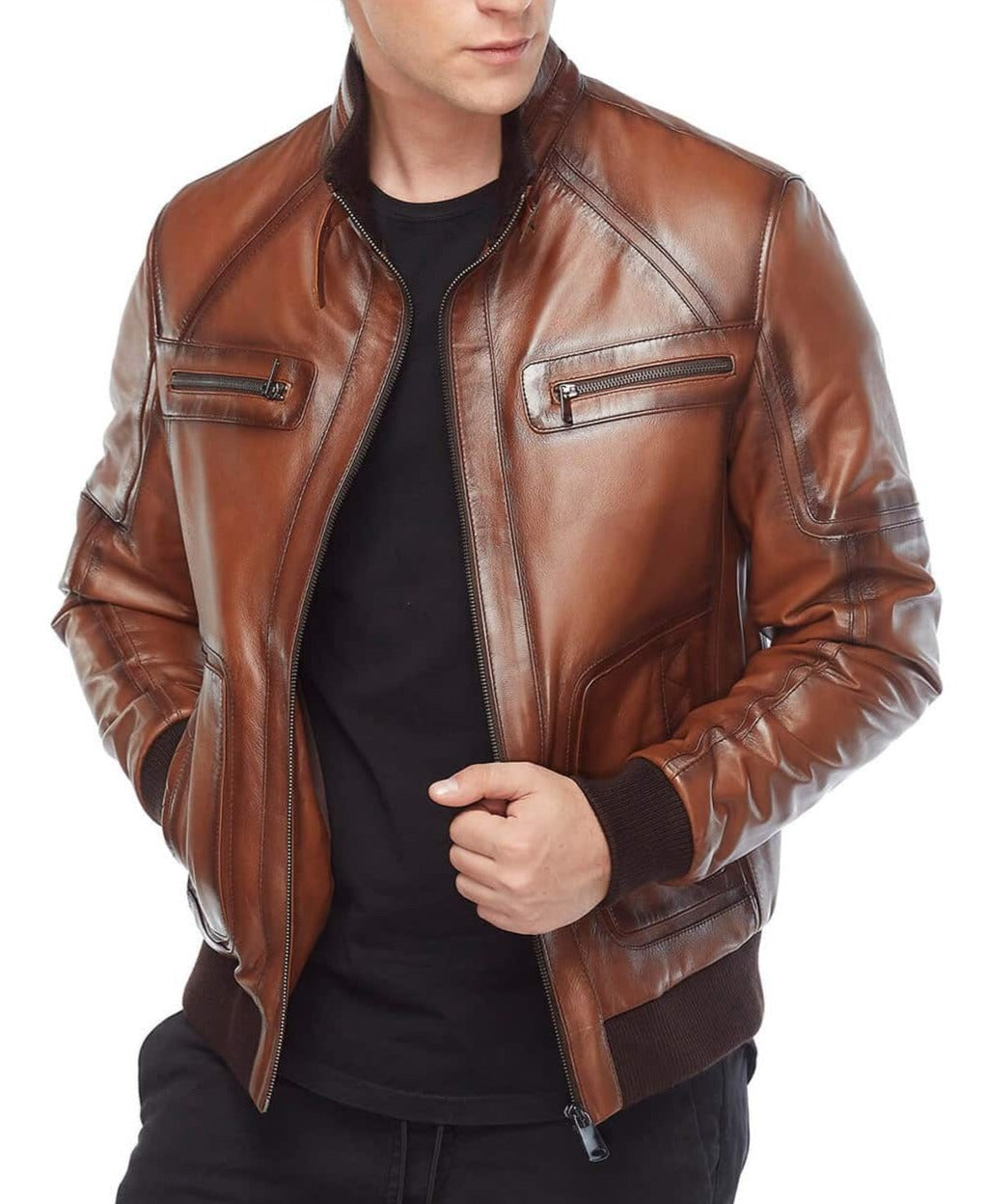 Legacy Brown Waxed Leather Bomber Jacket