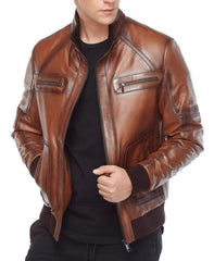 Legacy Brown Waxed Leather Bomber Jacket