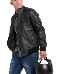 Legend Black Leather Bomber Jacket