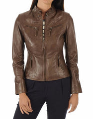 Mirage Brown Leather Biker Jacket
