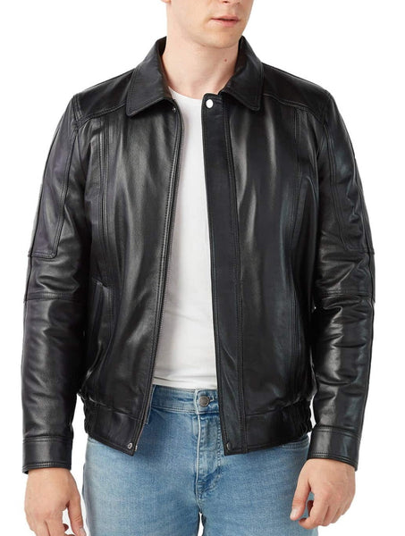 Men's Quest Black Leather Bomber Jacket – Amrika Leather