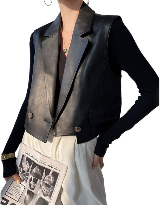 Fuerza Black Leather Vest