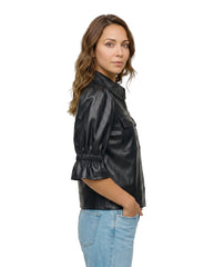 The Lumi Women's Black Real Lambskin Leather Puff Sleeve Jacket