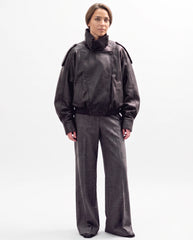 Noa – Women's Black Real Lambskin Oversized Funnel Neck Leather Jacket