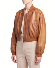 The Marlowe women's tan lambskin leather jacket side view