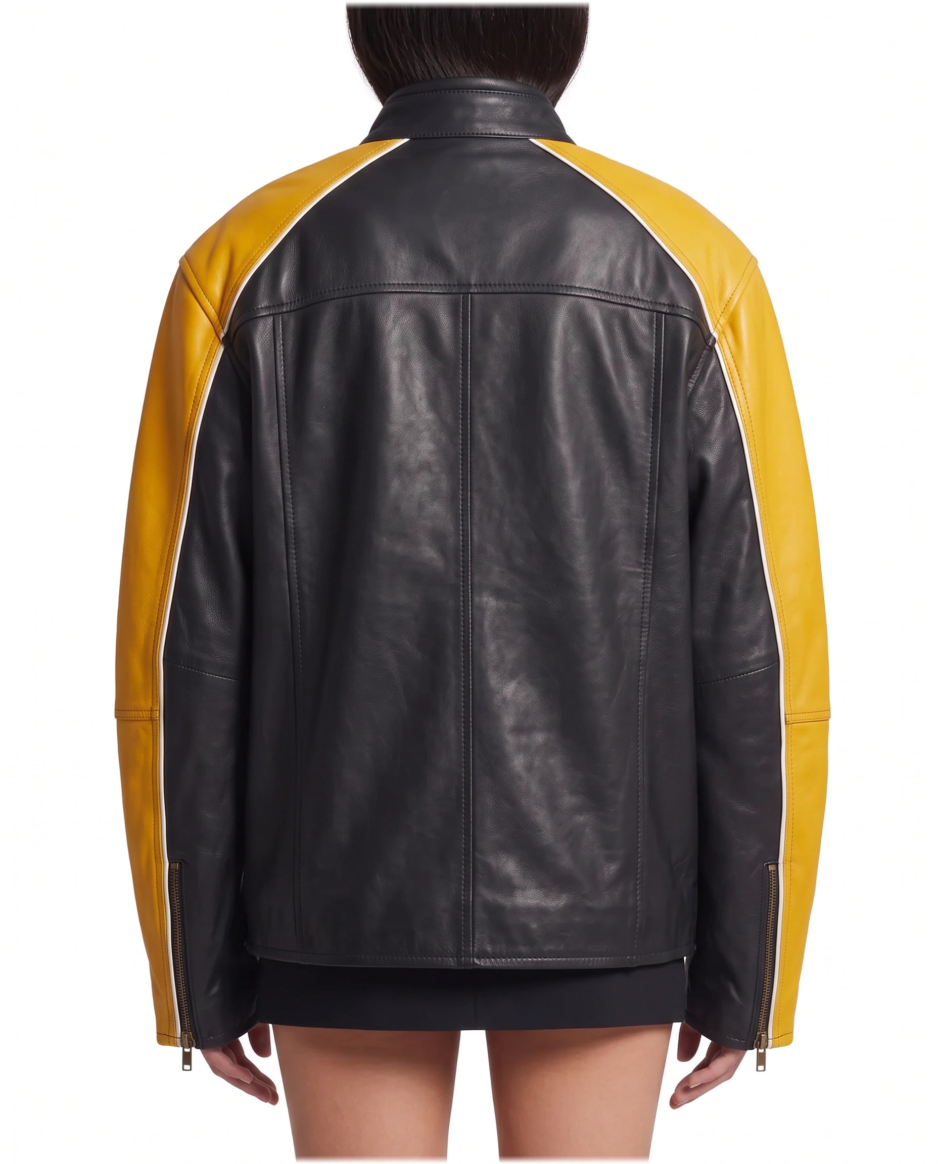Back view of The Monaco oversized genuine lambskin racing leather jacket with oversized fit.